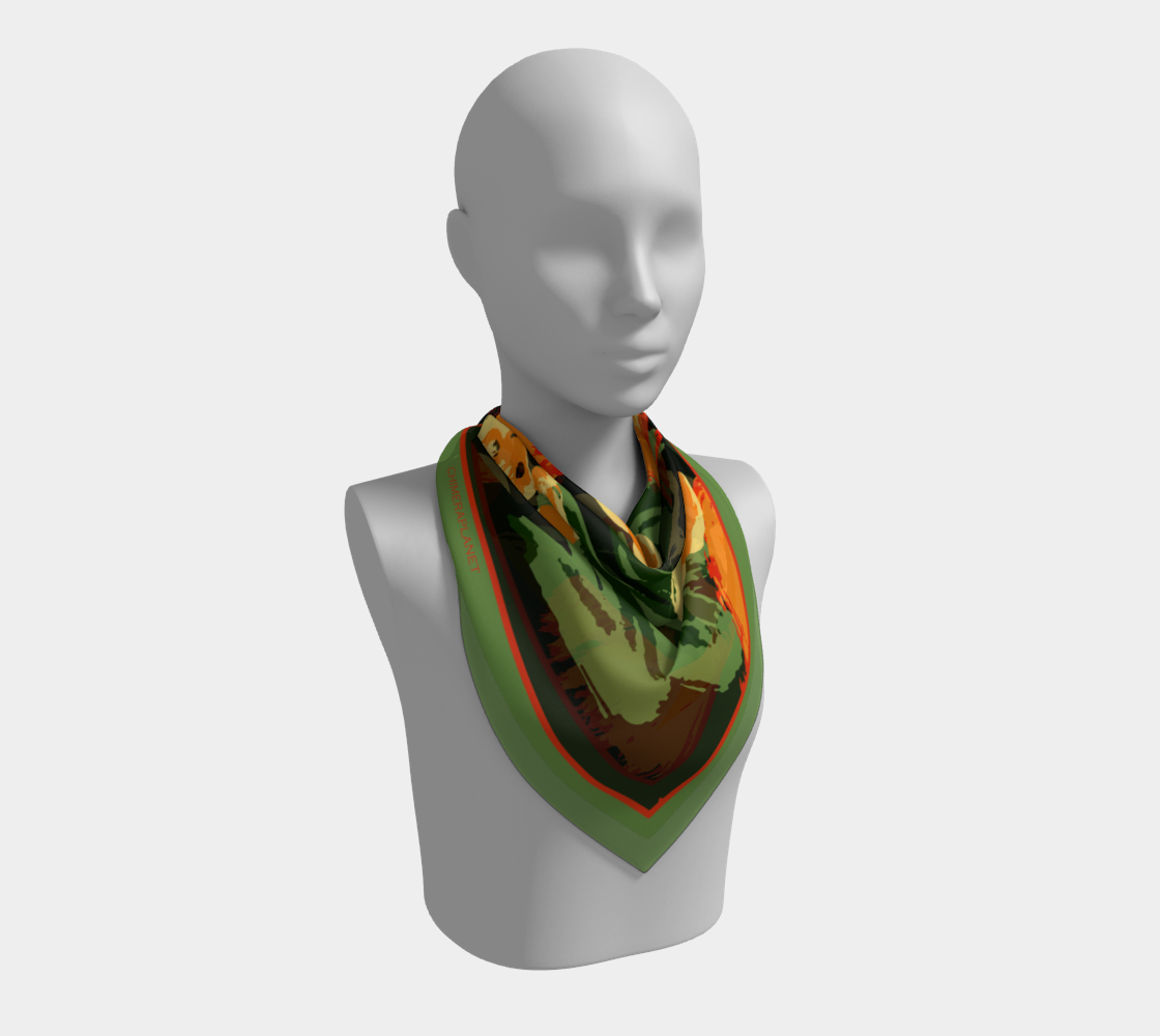 Abstract yellow flowers. Green Square Scarf