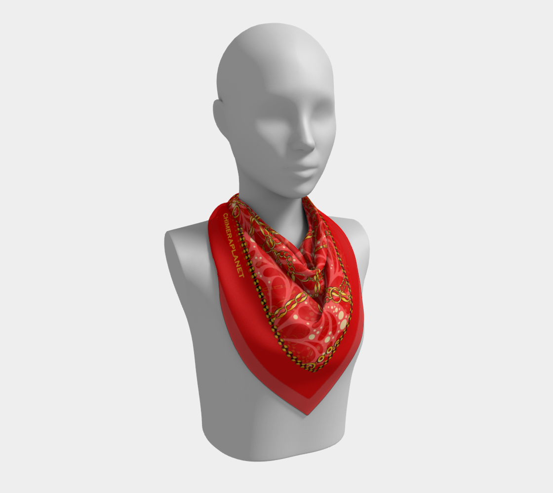 Golden chain with red flowers. Scarf