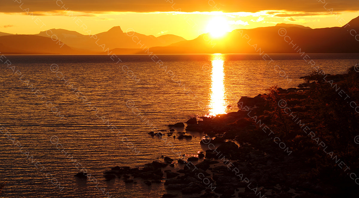 Arctic sunset with mountains