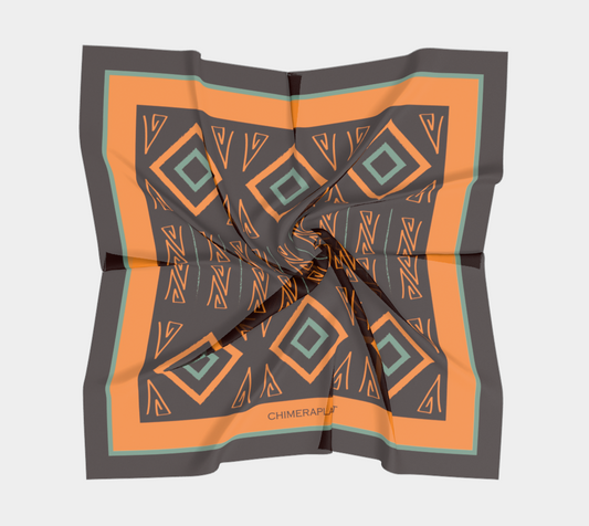 Ethnic pattern. Brown with orange Square Scarf