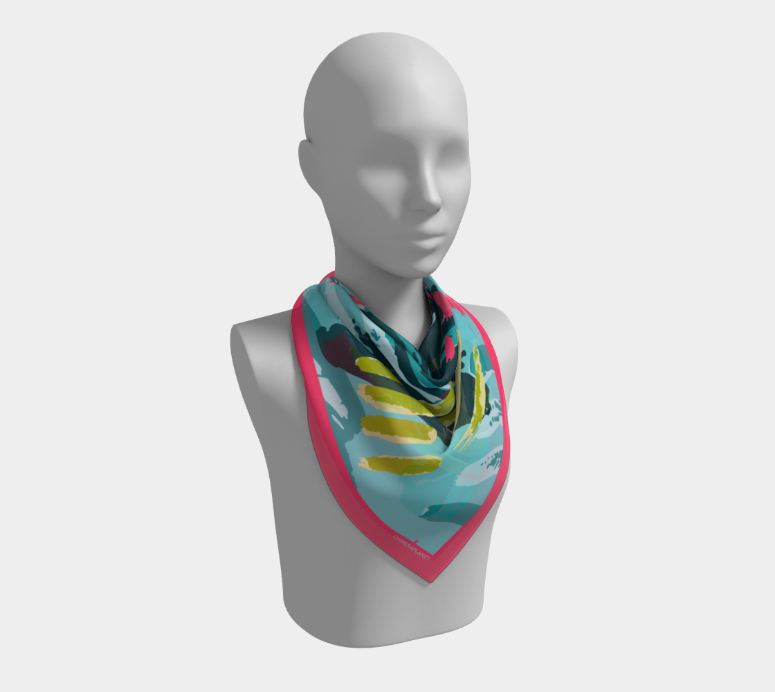 Blue with pink abstraction. Square Scarf