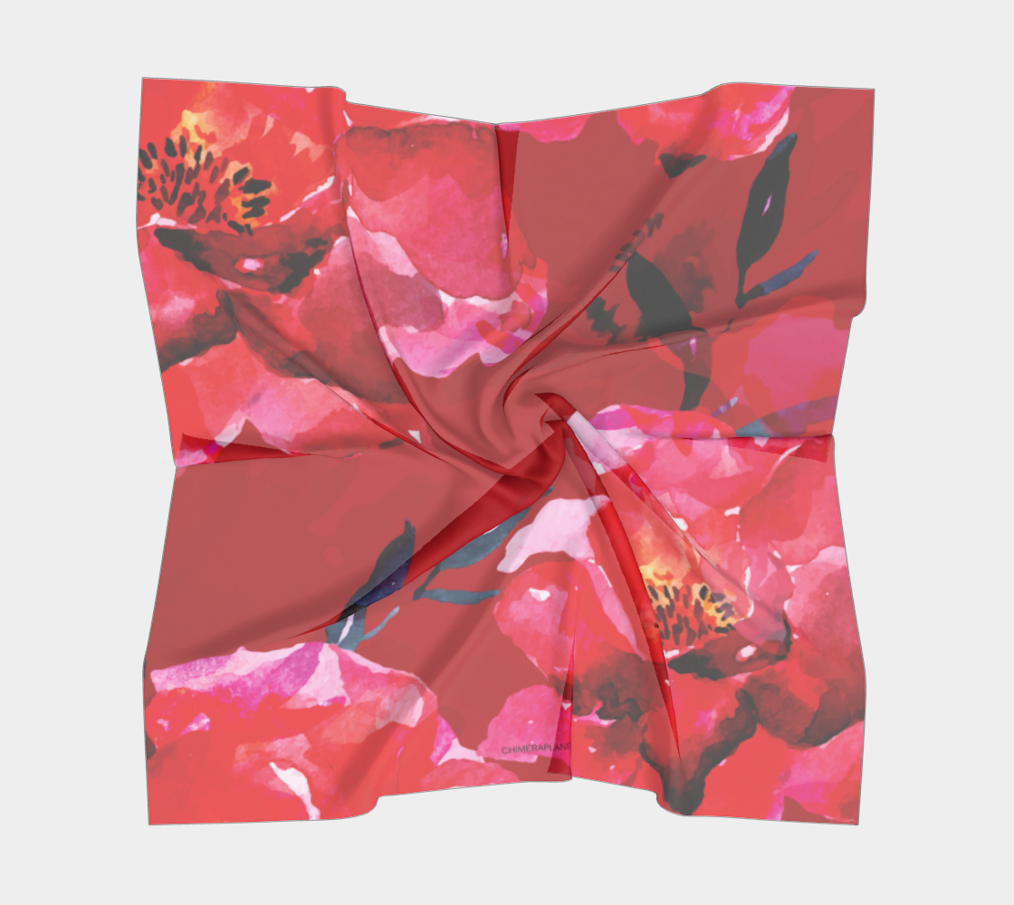 Watercolor flowers. Red Scarf