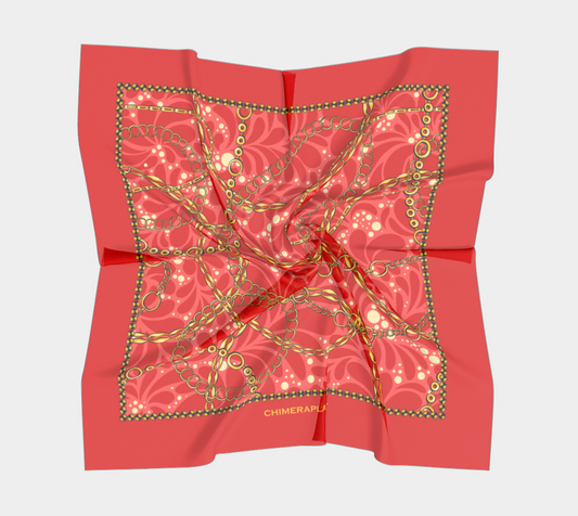 Golden chain with red flowers. Scarf